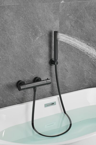 Gamma Gamma, nástěnná sprchová termostatická baterie s ruční sprchovou soupravou, černá matná, GMA-BRYPNT-BK