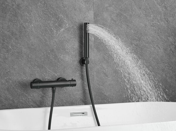 Gamma Gamma, nástěnná sprchová termostatická baterie s ruční sprchovou soupravou, černá matná, GMA-BRYPNT-BK