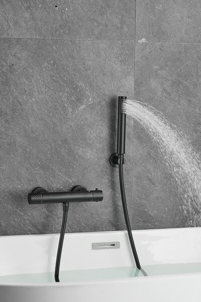 Gamma Gamma, nástěnná sprchová termostatická baterie s ruční sprchovou soupravou, černá matná, GMA-BRYPNT-BK