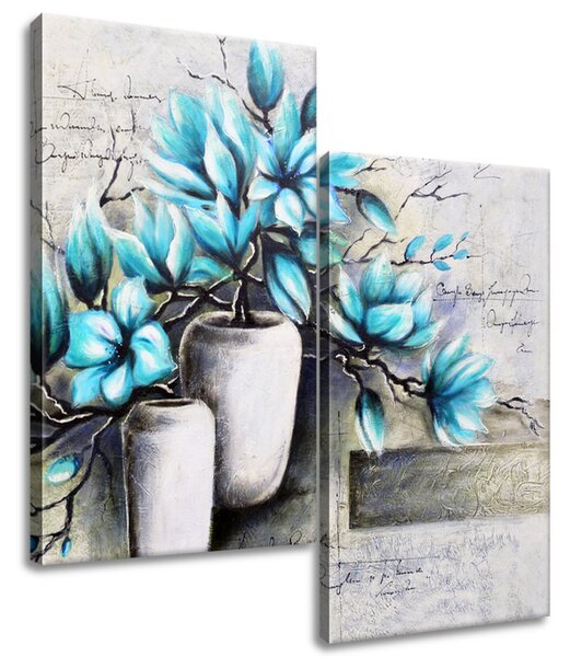 Obraz na plátně Modré magnólie ve vázách - 2 dílný Rozměry: 60 x 60 cm