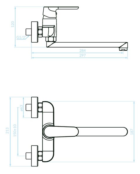 Kuchinox Dima, nástěnná dřezová baterie 150mm, bílá matná, LAV-BQD_680D