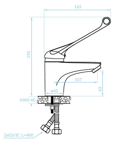 Kuchinox Madera, umyvadlová baterie h-118 s lékařskou pákou, chromová, LAV-BQM_02MD