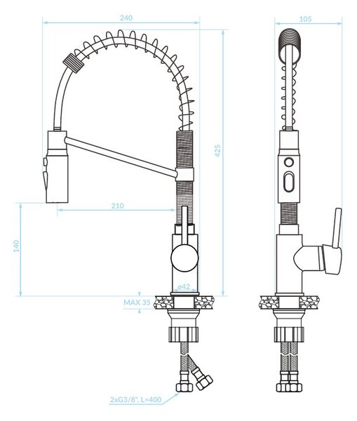 Kuchinox Serpen, vysoká dřezová baterie, černá matná, LAV-BKP_76SD