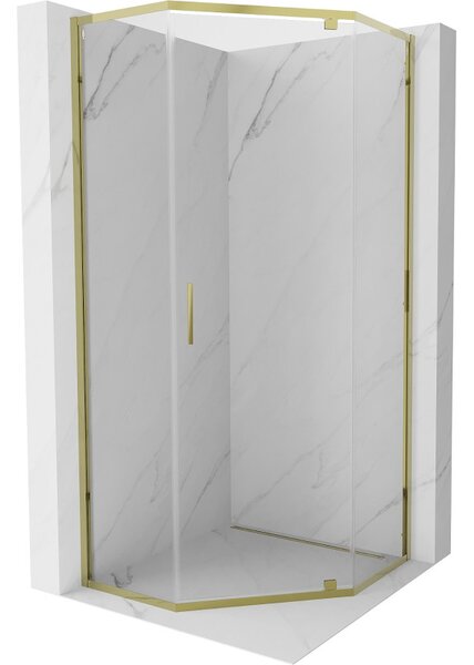Mexen Exo, pětiúhelníkový výklopný sprchový kout 80 x 80 cm, čiré sklo, zlatá, 812-080-080-50-00