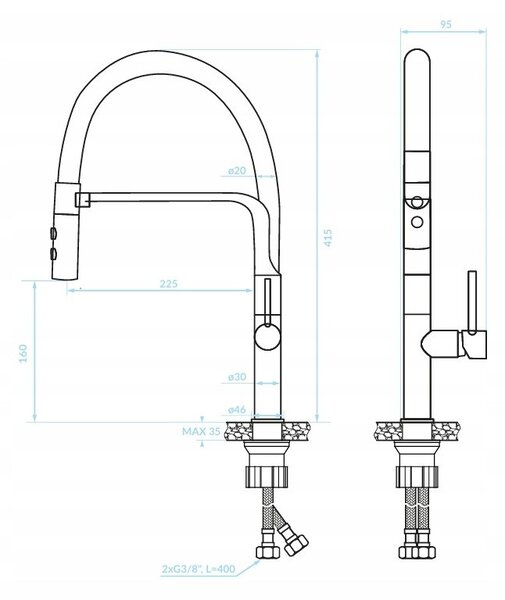 Kuchinox Siluetto, vysoká dřezová baterie s elastickým ramenem, černá matná, LAV-BQU_B78D
