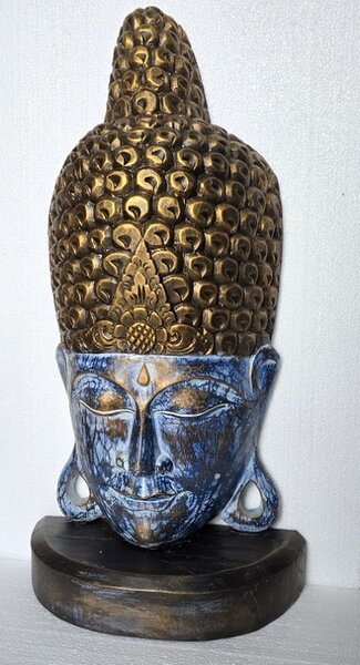 Soška BUDHA modrý, 72 cm, ruční práce, dřevo