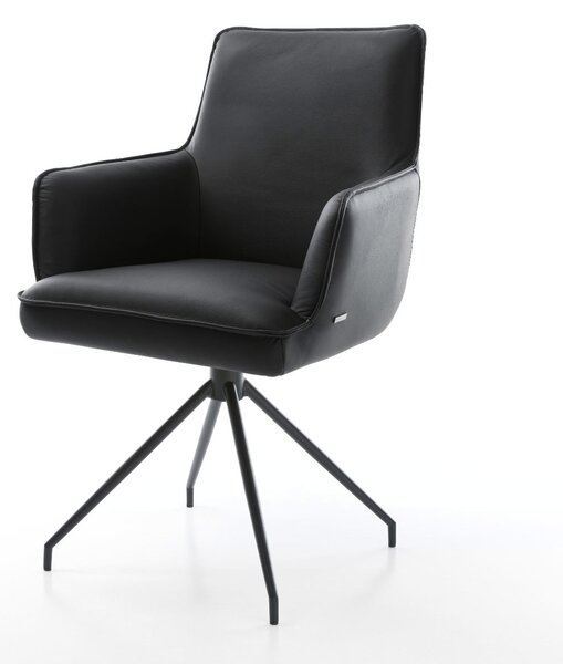 DELIFE Jídelní židle Heira-Flex s područkami pravá kůže černá křížová podnož zúžená černá otočná o 180° taštičkové pružiny