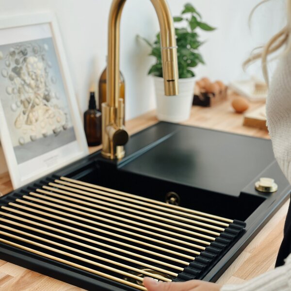 Sink Quality Sink55, kuchyňský granitový dřez 680x460x215 mm + chromový sifon, bílá, SKQ-SINK.W.1KDO.X