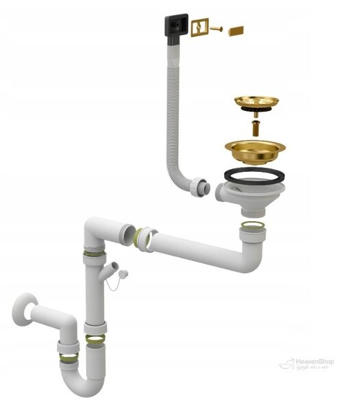 Sink Quality Sink55, kuchyňský granitový dřez 620x460x215 mm + zlatý sifon, grafitová, SKQ-SINK.G.1KKO.XG