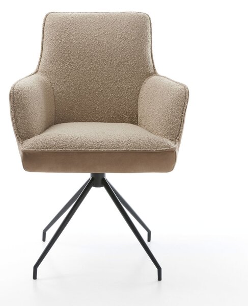 DELIFE Jídelní židle Heira-Flex s područkami kombinace materiálů tmavě béžová křížová podnož zúžená černá otočný o 180° taštičkové pružiny