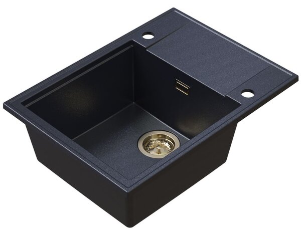Sink Quality Sink55, kuchyňský granitový dřez 620x460x215 mm + zlatý sifon, černá skvrnitá, SKQ-SINK.B.1KKO.XG