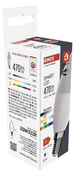 EMOS Chytrá LED žárovka GoSmart E14 4,8W 230V Wi-Fi RGB stmívatelná