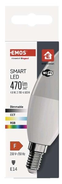 EMOS Chytrá LED žárovka GoSmart E14 4,8W 230V Wi-Fi RGB stmívatelná