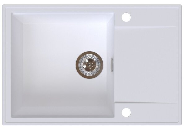Sink Quality Sink55, kuchyňský granitový dřez 680x460x215 mm + chromový sifon, bílá, SKQ-SINK.W.1KDO.X
