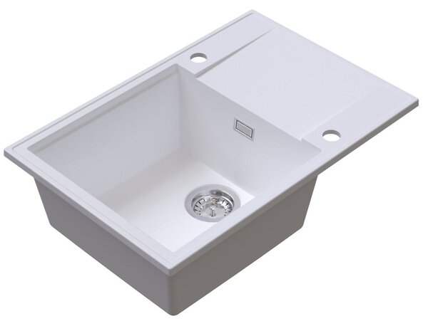 Sink Quality Sink55, kuchyňský granitový dřez 680x460x215 mm + chromový sifon, bílá, SKQ-SINK.W.1KDO.X