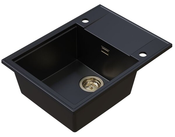 Sink Quality Sink55, kuchyňský granitový dřez 620x460x215 mm + zlatý sifon, černá, SKQ-SINK.C.1KKO.XG