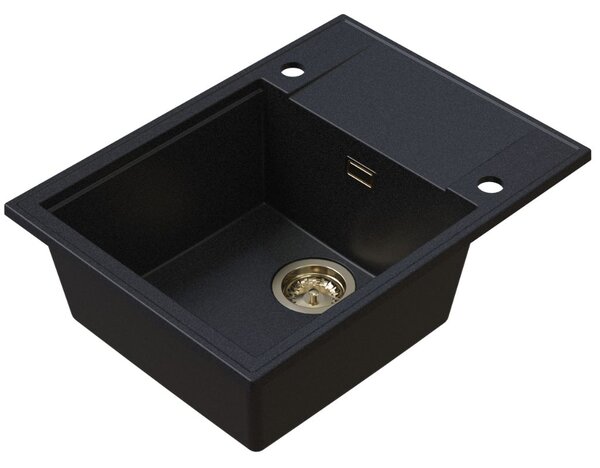 Sink Quality Sink55, kuchyňský granitový dřez 620x460x215 mm + zlatý sifon, grafitová, SKQ-SINK.G.1KKO.XG
