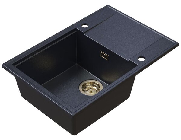 Sink Quality Sink55, kuchyňský granitový dřez 680x460x215 mm + zlatý sifon, černá skvrnitá, SKQ-SINK.B.1KDO.XG