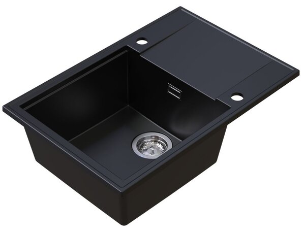 Sink Quality Sink55, kuchyňský granitový dřez 680x460x215 mm + chromový sifon, černá, SKQ-SINK.C.1KDO.X