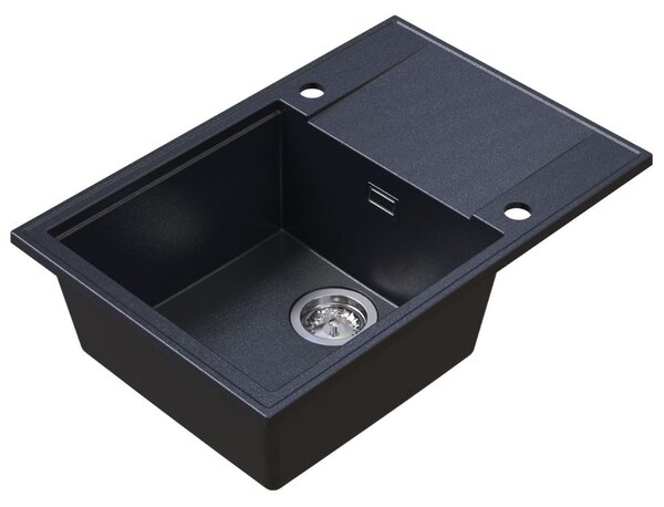 Sink Quality Sink55, kuchyňský granitový dřez 680x460x215 mm + chromový sifon, černá skvrnitá, SKQ-SINK.B.1KDO.X