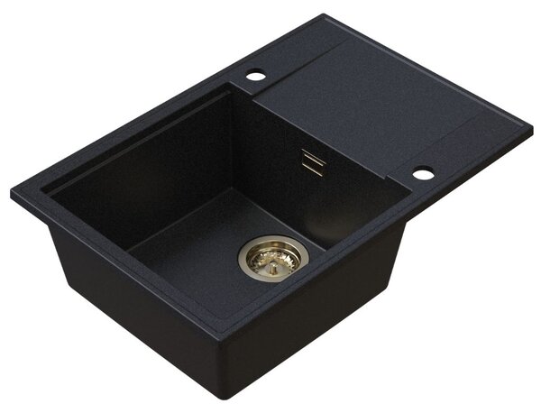 Sink Quality Sink55, kuchyňský granitový dřez 680x460x215 mm + zlatý sifon, grafitová, SKQ-SINK.G.1KDO.XG