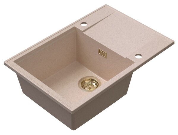 Sink Quality Sink55, kuchyňský granitový dřez 680x460x215 mm + zlatý sifon, béžová, SKQ-SINK.P.1KDO.XG