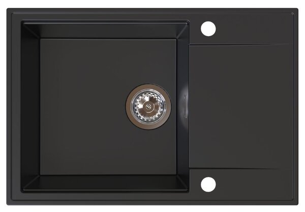 Sink Quality Sink55, kuchyňský granitový dřez 680x460x215 mm + chromový sifon, černá, SKQ-SINK.C.1KDO.X