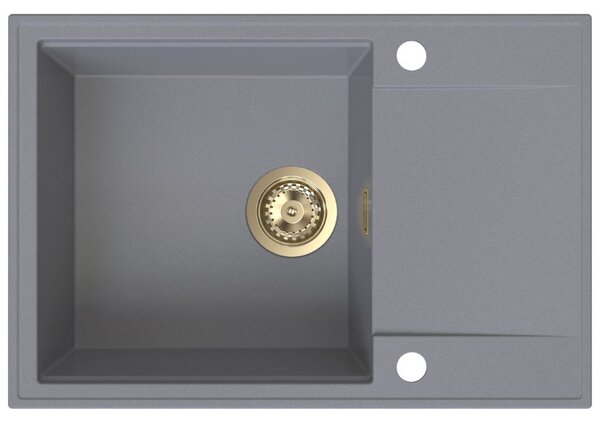 Sink Quality Sink55, kuchyňský granitový dřez 680x460x215 mm + zlatý sifon, šedá, SKQ-SINK.D.1KDO.XG