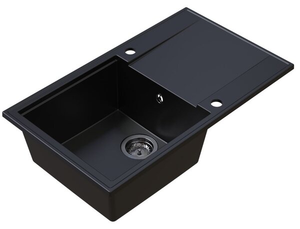 Sink Quality Sink55, kuchyňský granitový dřez 780x460x215 mm + grafitový sifon, černá, SKQ-SINK.C.1KDOL.XB