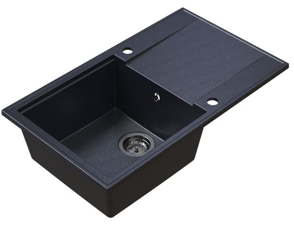Sink Quality Sink55, kuchyňský granitový dřez 780x460x215 mm + grafitový sifon, černá skvrnitá, SKQ-SINK.B.1KDOL.XB