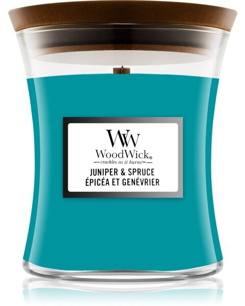 Woodwick Juniper & Spruce vonná svíčka s dřevěným knotem 275 g