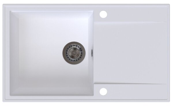Sink Quality Sink55, kuchyňský granitový dřez 780x460x215 mm + grafitový sifon, bílá, SKQ-SINK.W.1KDOL.XB
