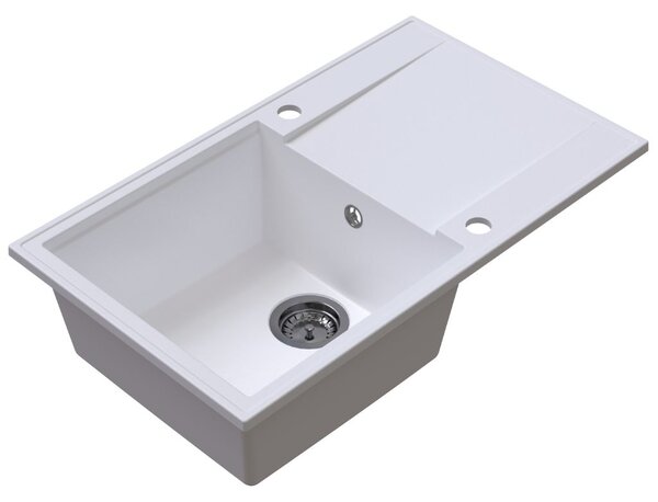Sink Quality Sink55, kuchyňský granitový dřez 780x460x215 mm + grafitový sifon, bílá, SKQ-SINK.W.1KDOL.XB