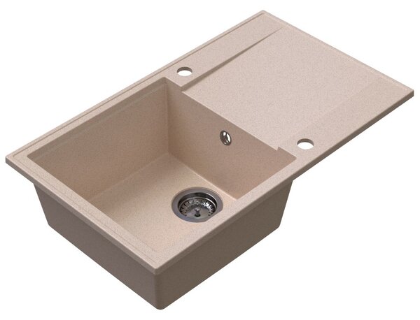 Sink Quality Sink55, kuchyňský granitový dřez 780x460x215 mm + grafitový sifon, béžová, SKQ-SINK.P.1KDOL.XB
