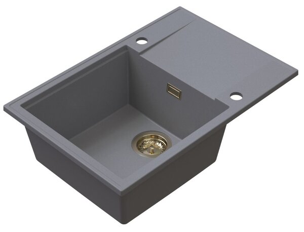 Sink Quality Sink55, kuchyňský granitový dřez 680x460x215 mm + zlatý sifon, šedá, SKQ-SINK.D.1KDO.XG