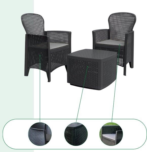 Zahradní set TREE, 3-dílný, antracitová I.P.A.E-Progarden