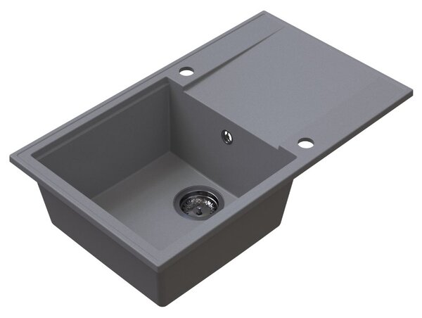 Sink Quality Sink55, kuchyňský granitový dřez 780x460x215 mm + grafitový sifon, šedá, SKQ-SINK.D.1KDOL.XB