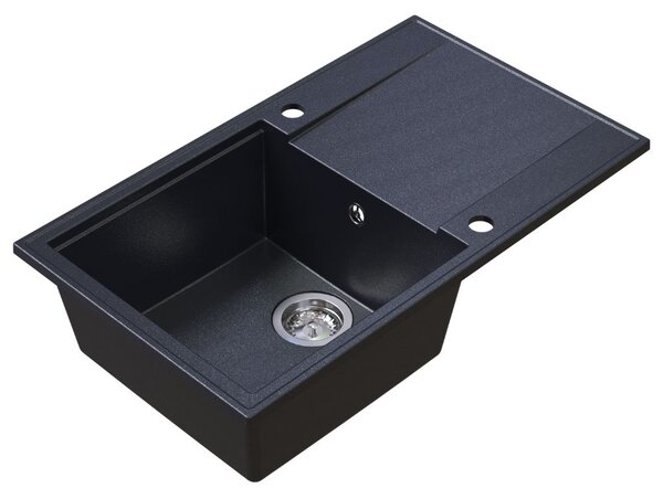 Sink Quality Sink55, kuchyňský granitový dřez 780x460x215 mm + chromový sifon, černá skvrnitá, SKQ-SINK.B.1KDOL.X