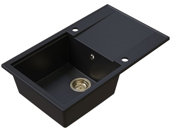 Sink Quality Sink55, kuchyňský granitový dřez 780x460x215 mm + zlatý sifon, černá se zlatými body, SKQ-SINK.L.1KDOL.XG