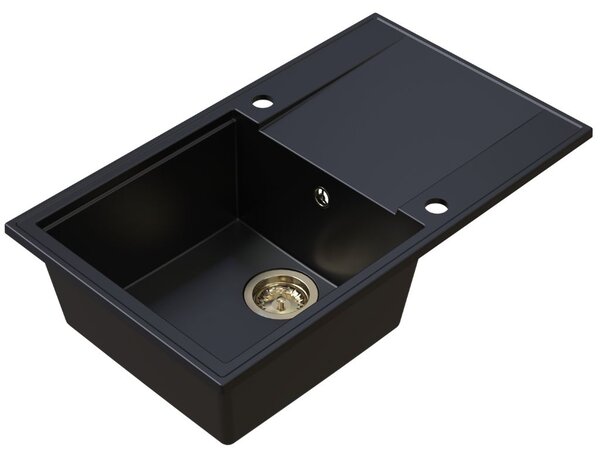 Sink Quality Sink55, kuchyňský granitový dřez 780x460x215 mm + zlatý sifon, černá, SKQ-SINK.C.1KDOL.XG