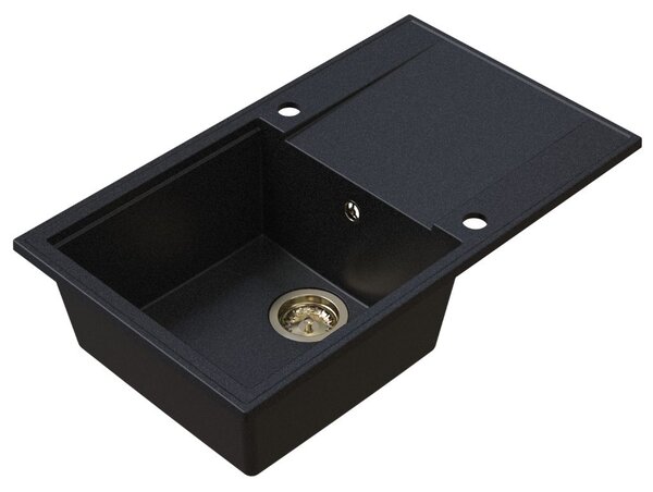 Sink Quality Sink55, kuchyňský granitový dřez 780x460x215 mm + zlatý sifon, grafitová, SKQ-SINK.G.1KDOL.XG