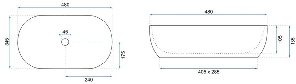 Rea Amelia, umyvadlo na desku 480x345x135 mm, imitace kamene-písková, REA-U8480
