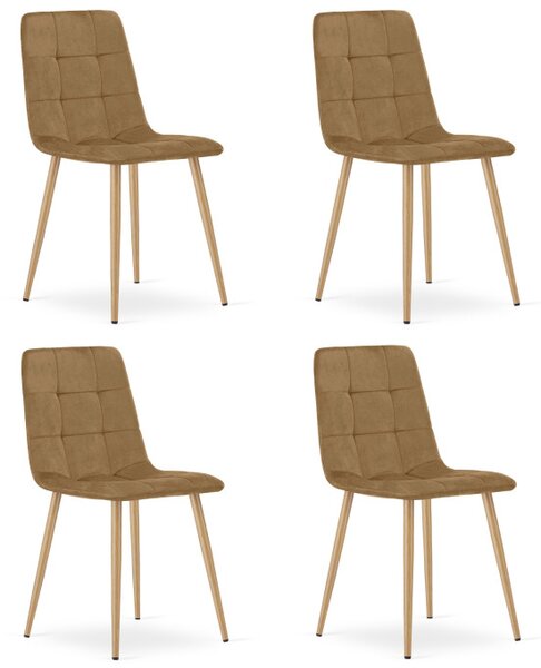Set čtyř jídelních židlí KARA sametové, hnědé / hnědé nohy (4 ks)