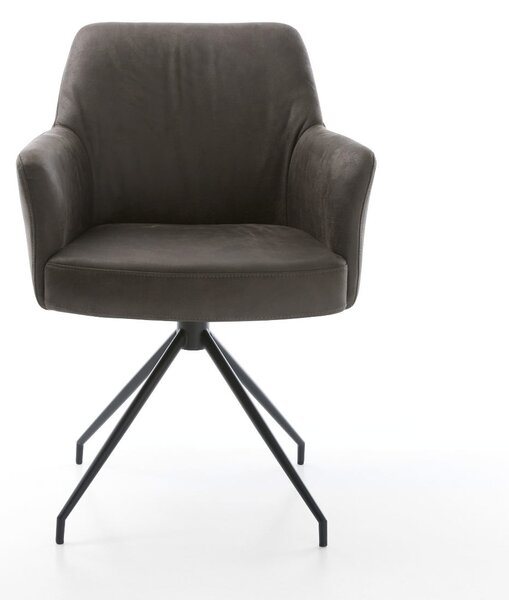DELIFE Jídelní židle Xana-Flex s područkami mikrovlákno antracit vintage křížová podnož zúžená černá otočná o 180° taštičkové pružiny