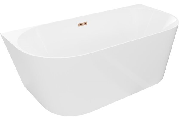 Mexen Oval Slim, volně stojící vana ke stěně 170 x 80 cm, bílá lesklá, růžové zlato přepad, 52661708000-60