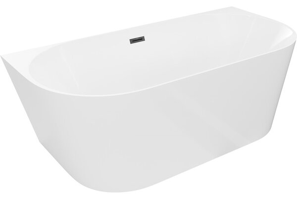 Mexen Oval Slim, volně stojící vana ke stěně 170 x 80 cm, bílá lesklá, černý matný přepad, 52661708000-70