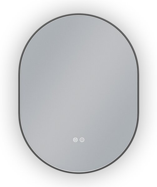 Erga Freya, oválné LED zrcadlo 60x80cm v černém kovovém rámu, 3 barvy světla, zadní osvětlení, vyhřívací podložka proti zapaření, ERG-V01-FREYA-6080-…