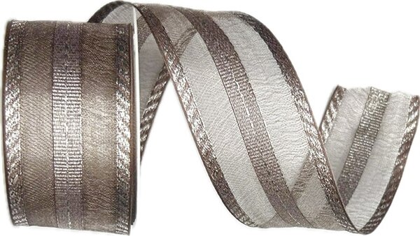 Stuha stříbrná Shimmer Veil Taupe – Premium (15,-Kč/m)