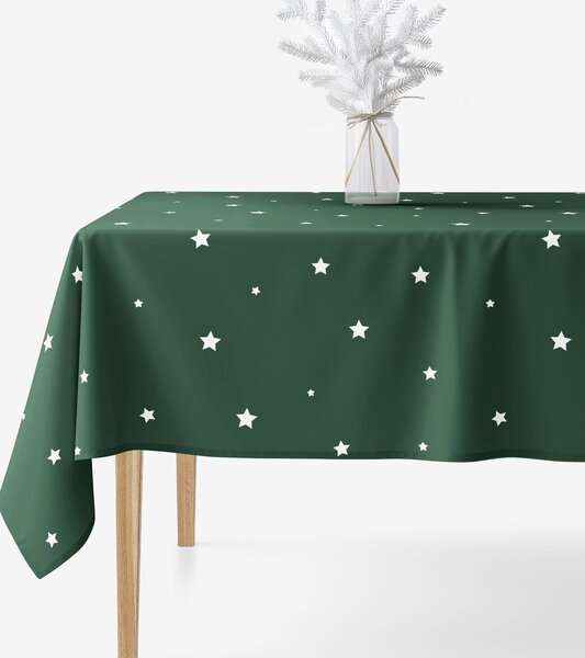 Goldea vánoční hranatý ubrus 100% bavlněné plátno - hvězdičky na tmavě zelené 140 x 220 cm