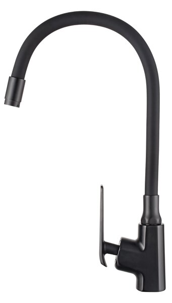 Invena Ligaria, vysoká dřezová baterie s elastickým ramenem, systém Eco Start, černá matná, INV-BZ-39-004-L